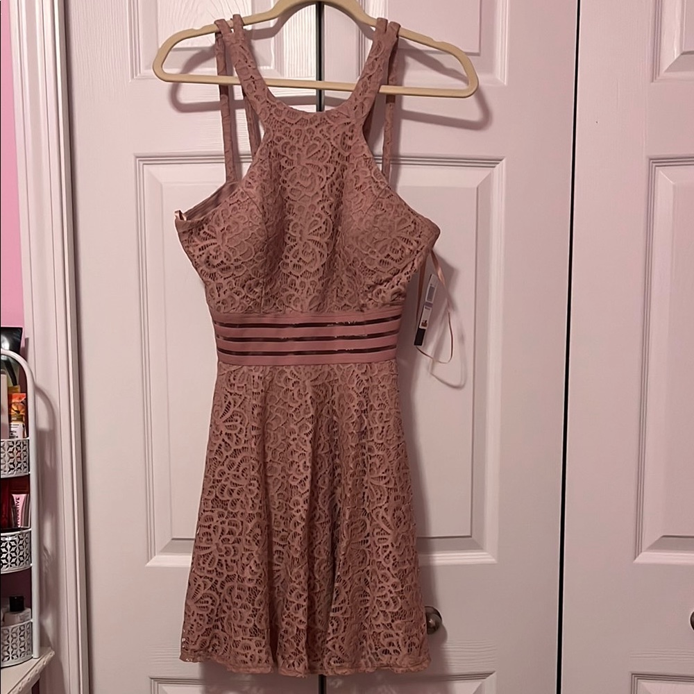Lace Halter Dress in Blush Pink